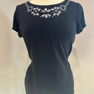 WHBM Embellished Crewneck Tee - Black Small